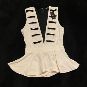 Deep V Mesh Peplum Top